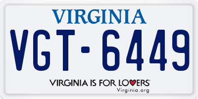 VA license plate VGT6449