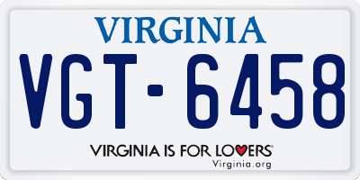 VA license plate VGT6458