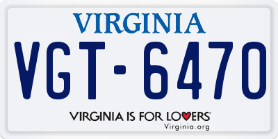 VA license plate VGT6470