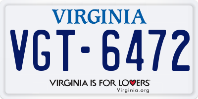 VA license plate VGT6472