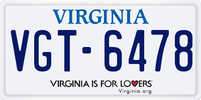 VA license plate VGT6478