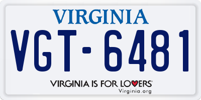 VA license plate VGT6481