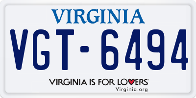 VA license plate VGT6494