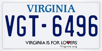VA license plate VGT6496