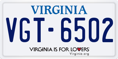 VA license plate VGT6502
