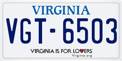 VA license plate VGT6503