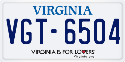 VA license plate VGT6504