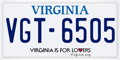 VA license plate VGT6505