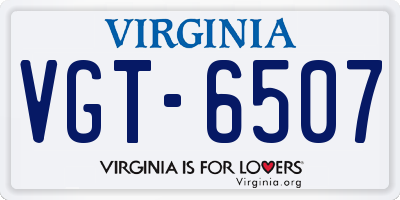 VA license plate VGT6507