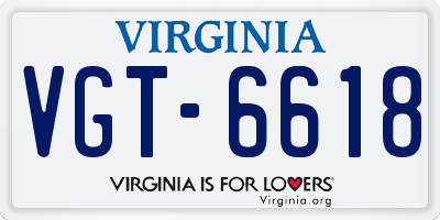 VA license plate VGT6618