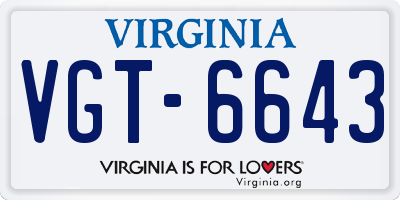 VA license plate VGT6643