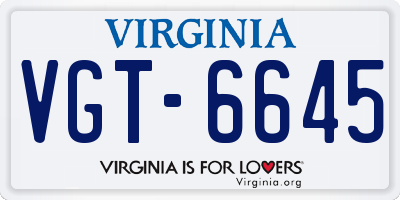 VA license plate VGT6645