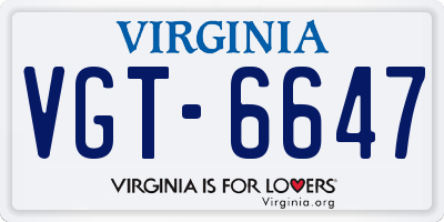 VA license plate VGT6647