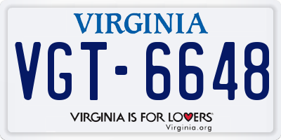 VA license plate VGT6648