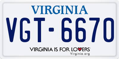 VA license plate VGT6670