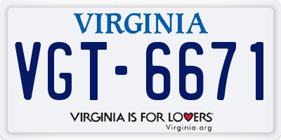 VA license plate VGT6671