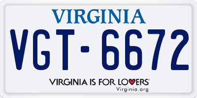 VA license plate VGT6672