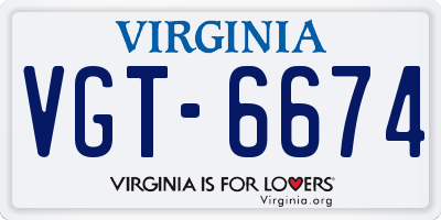 VA license plate VGT6674