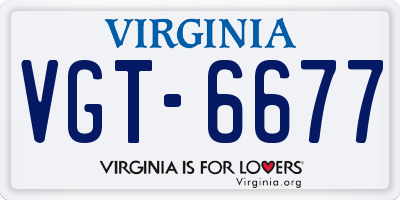 VA license plate VGT6677