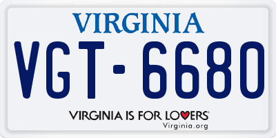 VA license plate VGT6680