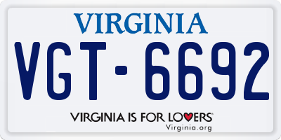 VA license plate VGT6692