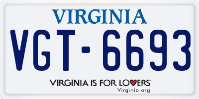 VA license plate VGT6693