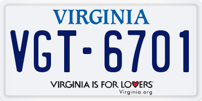 VA license plate VGT6701
