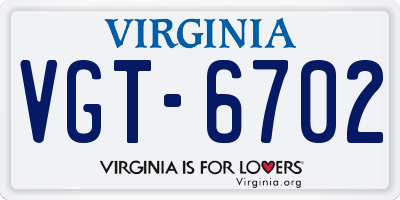 VA license plate VGT6702
