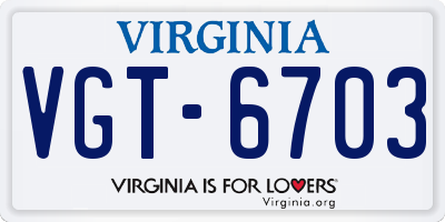 VA license plate VGT6703