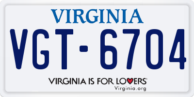 VA license plate VGT6704