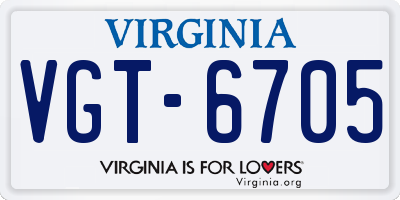 VA license plate VGT6705