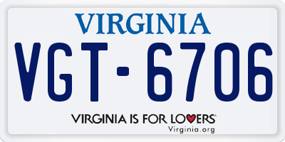 VA license plate VGT6706