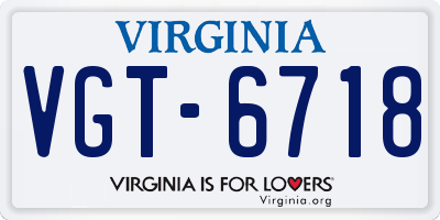 VA license plate VGT6718