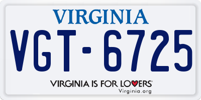 VA license plate VGT6725