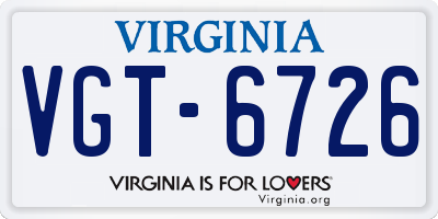 VA license plate VGT6726