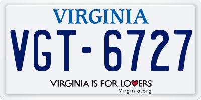 VA license plate VGT6727
