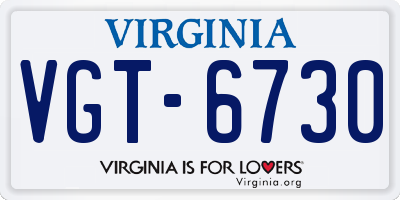 VA license plate VGT6730