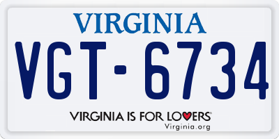 VA license plate VGT6734