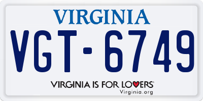 VA license plate VGT6749