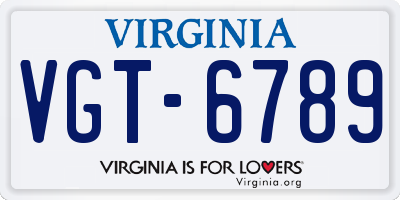 VA license plate VGT6789
