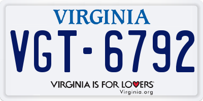 VA license plate VGT6792