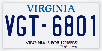 VA license plate VGT6801