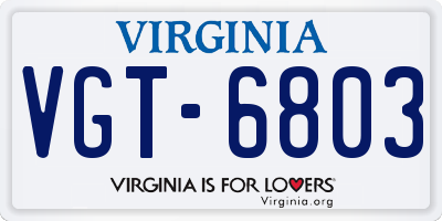 VA license plate VGT6803