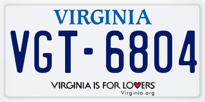 VA license plate VGT6804