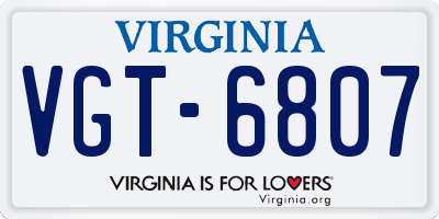 VA license plate VGT6807