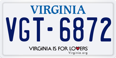 VA license plate VGT6872