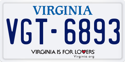 VA license plate VGT6893