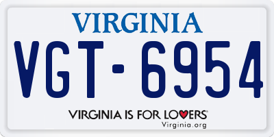 VA license plate VGT6954