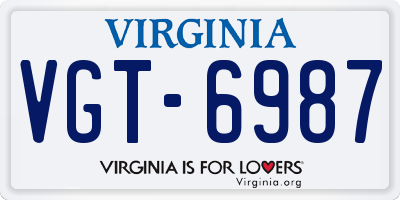 VA license plate VGT6987