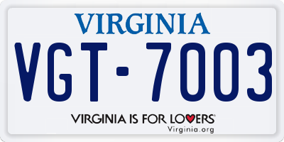 VA license plate VGT7003